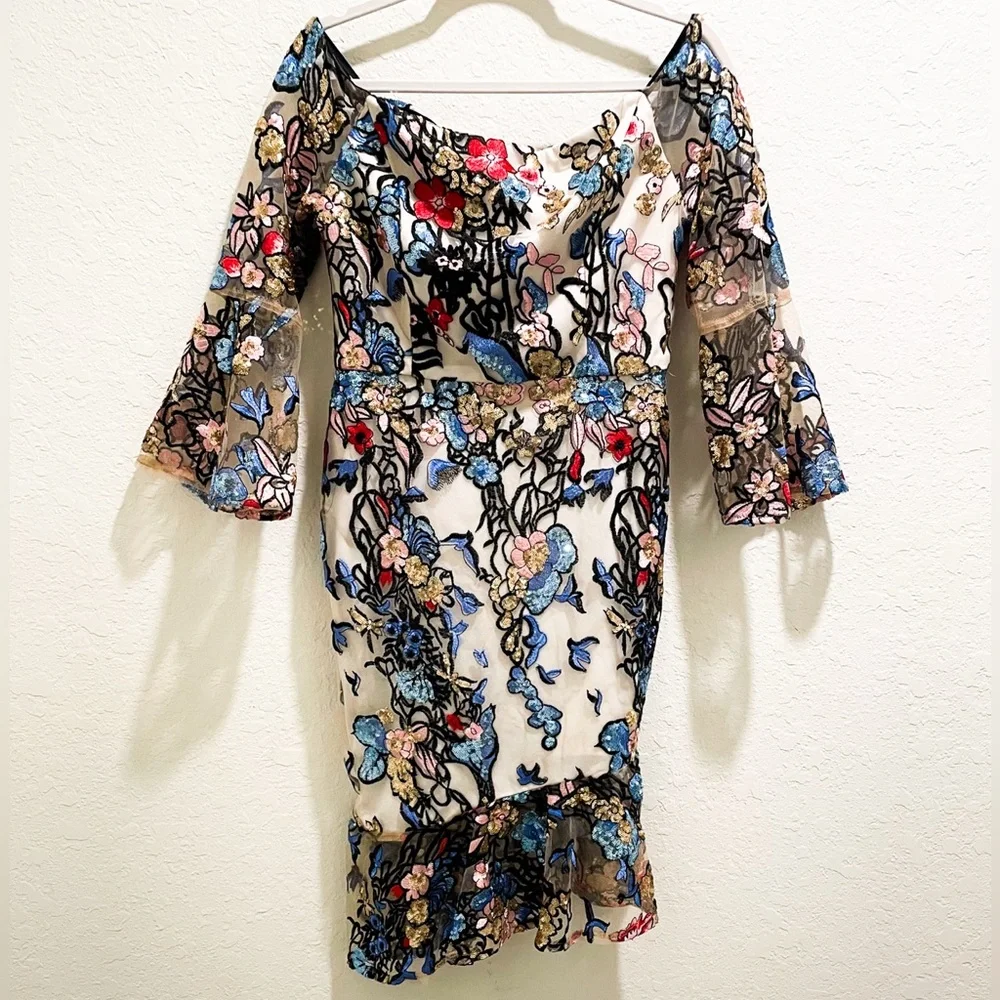 🌹🆕 Alexia Admor Embroidered fit and flare Sequin Formal Wedding Dress Size 10 - Picture 2 of 16